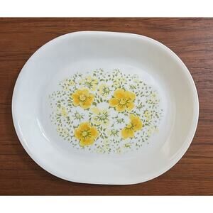 Vintage Corelle “April” Yellow Flowers White Oval Serving Platter 12” x 10